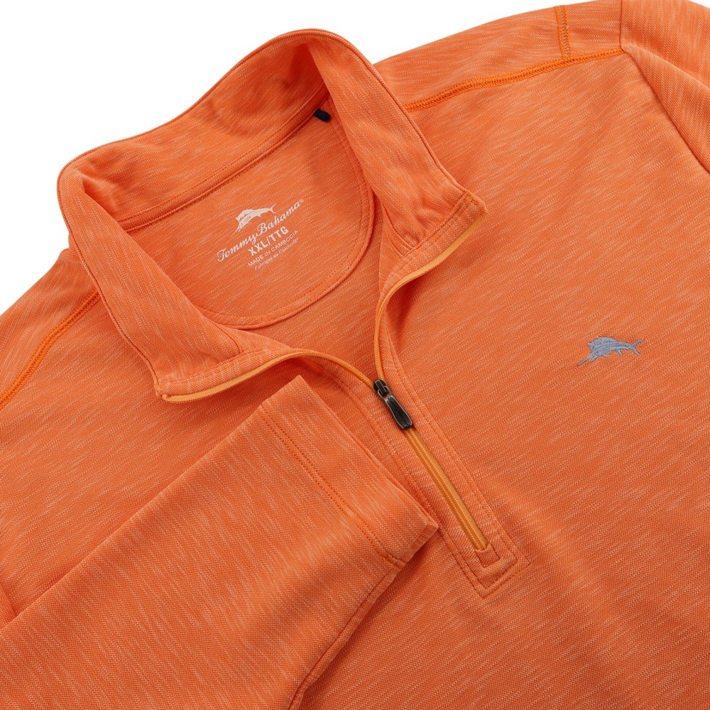 Tommy Bahama Mens XXL Orange Heathered Tencel Quarter Zip Pullover Sweater